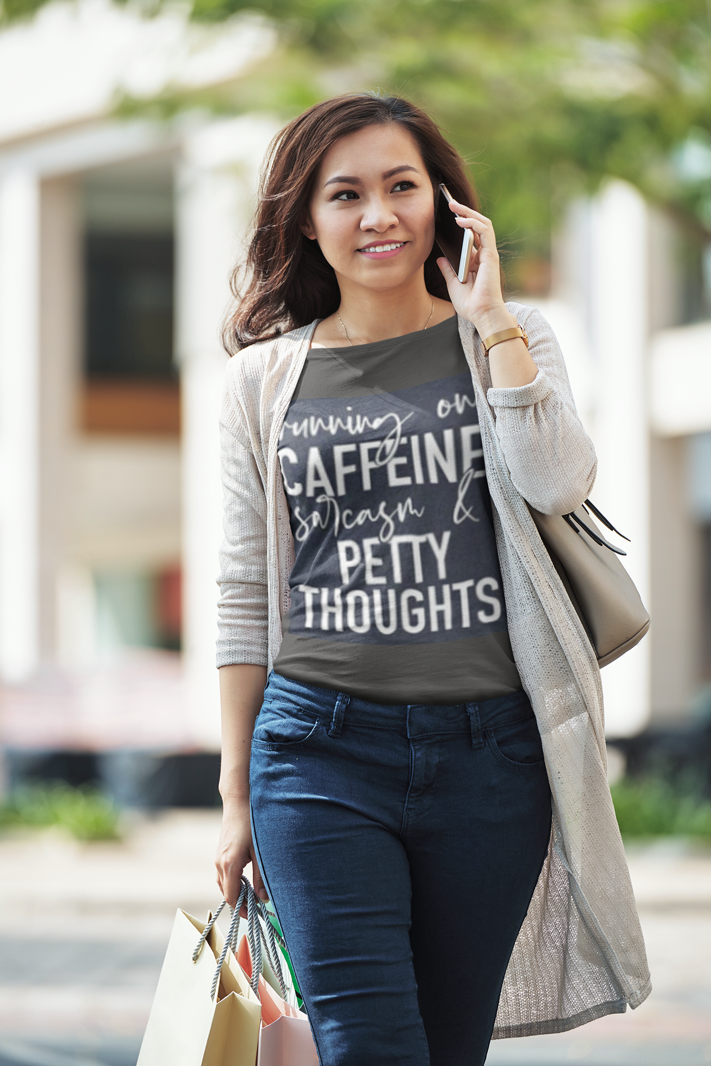 Short Sleeve Cotton Tee-Caffeine & Petty Thoughts: Wear Your Humor with Style!